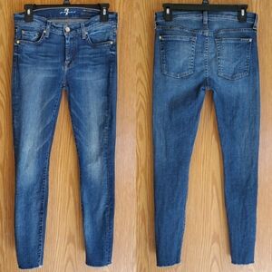 7 For All Mankind the skinny ankle jeans medium wash raw hem size 28